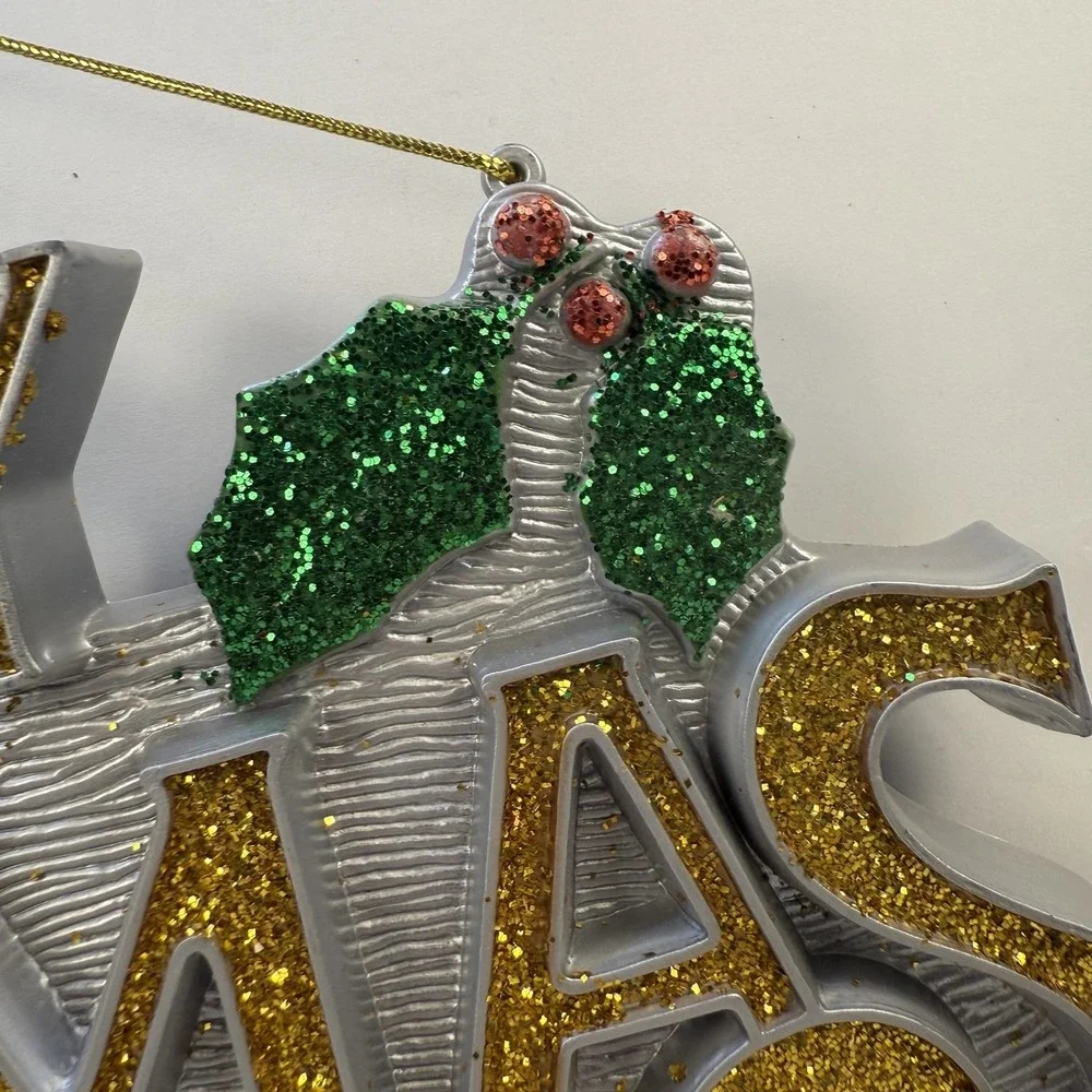 Vintage 1980's Plastic Merry Christmas Silver and‎ Gold Hanging Sign 14 1/2
